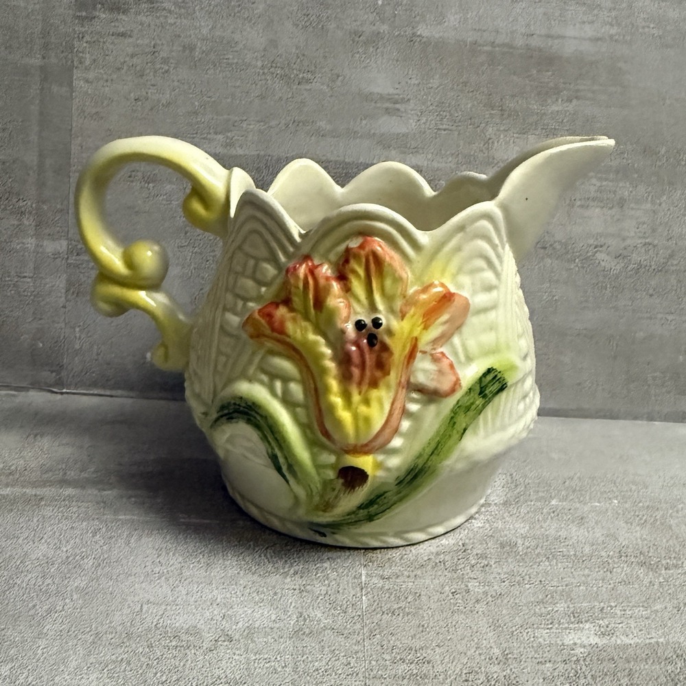 Estate Vintage Art Deco Orange Tiger Lily Flower Floral Small Pitcher - Picture 1 of 9
